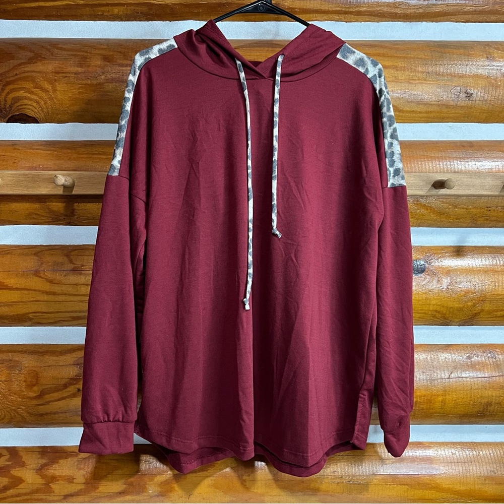 Sew In Love Women’s Maroon Hoodie with Animal Print Accents
